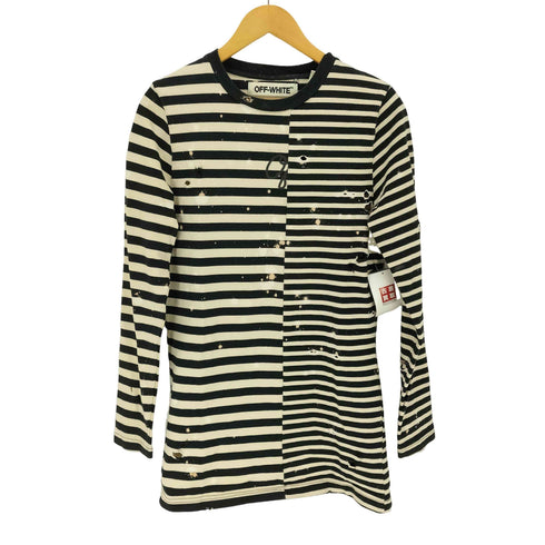 オフホワイト OFF-WHITE ダメージ加工 ボーダー 切替ロングカットソー レディース XXS