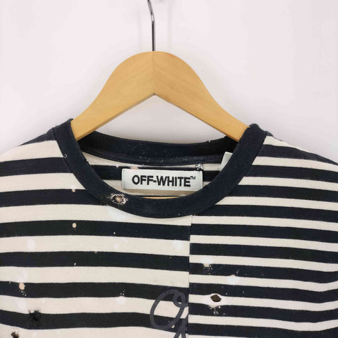 オフホワイト OFF-WHITE ダメージ加工 ボーダー 切替ロングカットソー レディース XXS