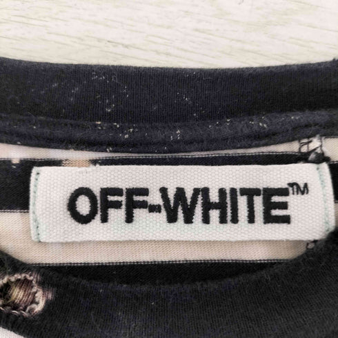オフホワイト OFF-WHITE ダメージ加工 ボーダー 切替ロングカットソー レディース XXS
