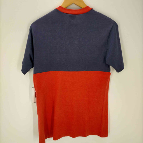 アディダス adidas 80S USA製 白タグ Vネック 切替 ロゴプリント Tシャツ メンズ import:M