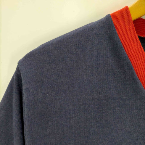 アディダス adidas 80S USA製 白タグ Vネック 切替 ロゴプリント Tシャツ メンズ import:M