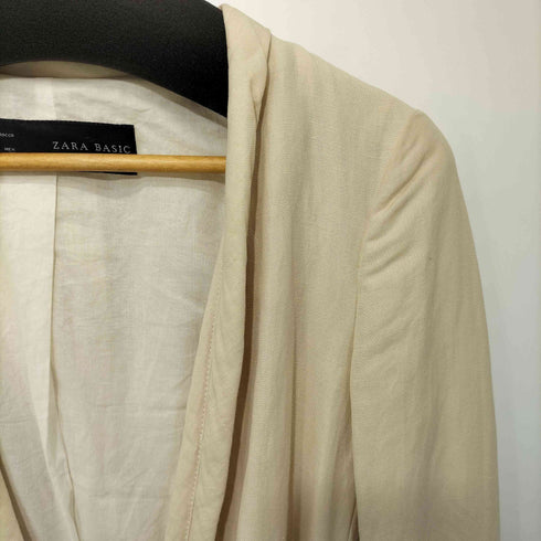 ザラ ZARA コットンリネン ノーカラージャケット レディース import:S