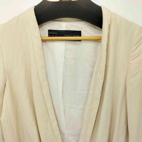 ザラ ZARA コットンリネン ノーカラージャケット レディース import:S