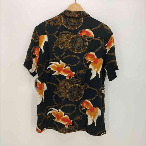 三角タグ レーヨン 金魚 総柄 アロハシャツ 木ボタン メンズ import:L