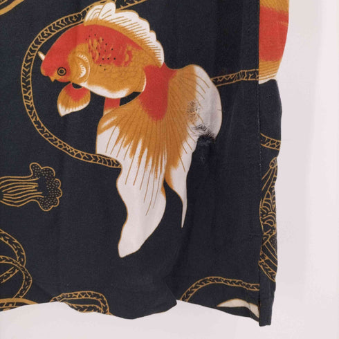 三角タグ レーヨン 金魚 総柄 アロハシャツ 木ボタン メンズ import:L