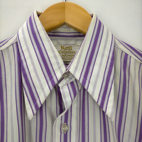 ケントコレクションバイアロー Kent Collection by Arrow 70S USA製 ストライプ デカ襟 長袖シャツ メンズ import:M