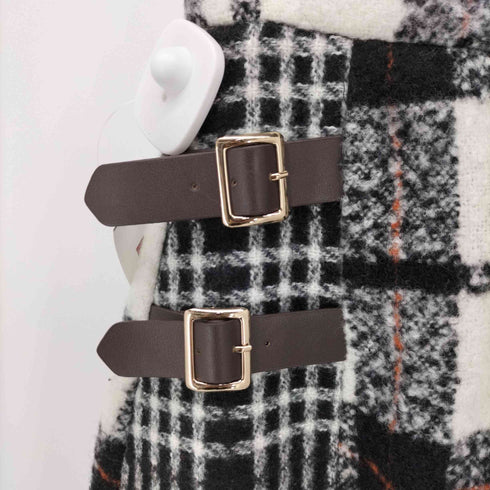 MAISON LIERRE 切替チェックウールベルトスカート レディース