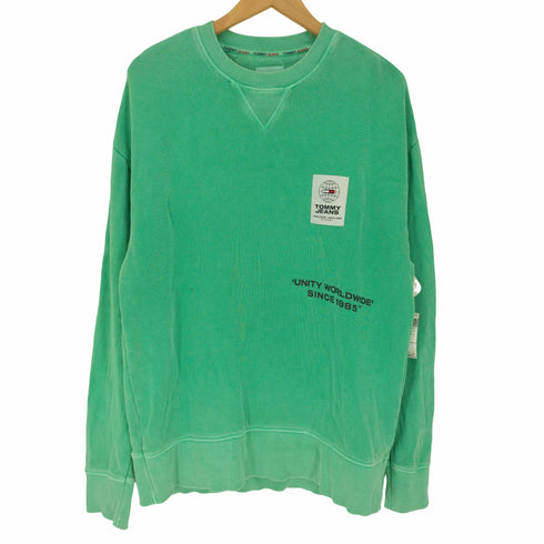 トミージーンズ tommy jeans SWEATSHIRT LONGLINE FIT 後染め プリント クルーネック スウェット メンズ S