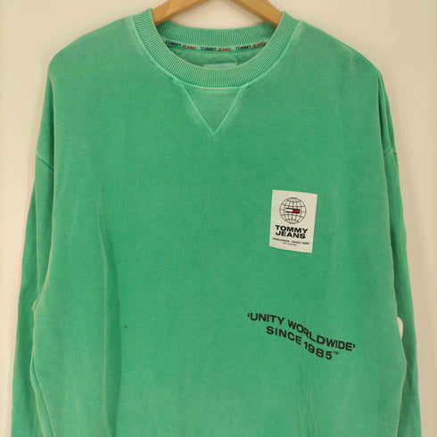 トミージーンズ tommy jeans SWEATSHIRT LONGLINE FIT 後染め プリント クルーネック スウェット メンズ S