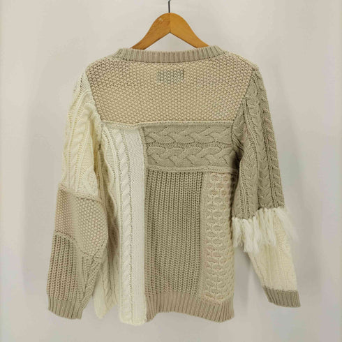 ソマリ SOMARI 配色パッチワーク×フリンジケーブルニット レディース JPN:2