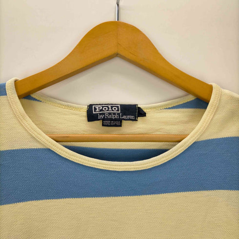 ポロバイラルフローレン Polo by RALPH LAUREN USA製 裾ポニー 鹿の子 ボーダー ポケット 半袖Tシャツ メンズ JPN:L