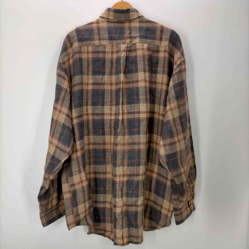 バナナリパブリック BANANA REPUBLIC 黒タグ リネン チェック柄 長袖シャツ メンズ import:L