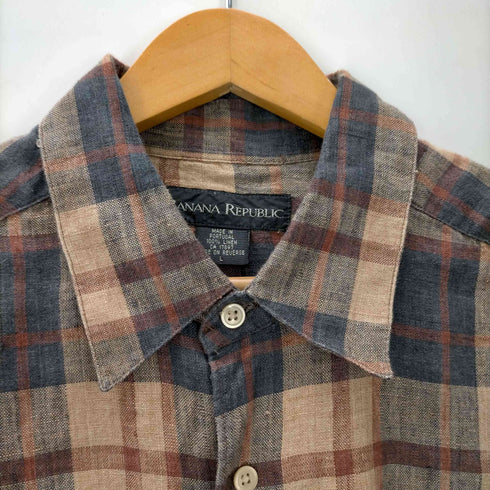 バナナリパブリック BANANA REPUBLIC 黒タグ リネン チェック柄 長袖シャツ メンズ import:L