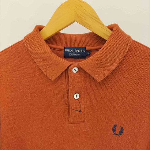 フレッドペリー FRED PERRY 日本製 ロゴ刺繍 ニット ポロシャツ 猫目ボタン メンズ JPN:M