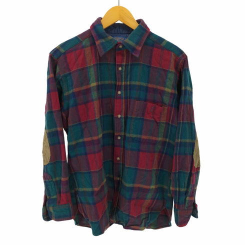 ペンドルトン PENDLETON 70S USA製 襟裏キルティング レザー エルボーパッチ ウール チェック シャツ メンズ import:L