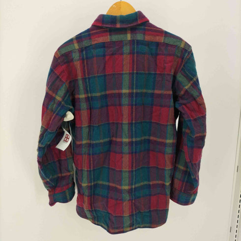 ペンドルトン PENDLETON 70S USA製 襟裏キルティング レザー エルボーパッチ ウール チェック シャツ メンズ import:L