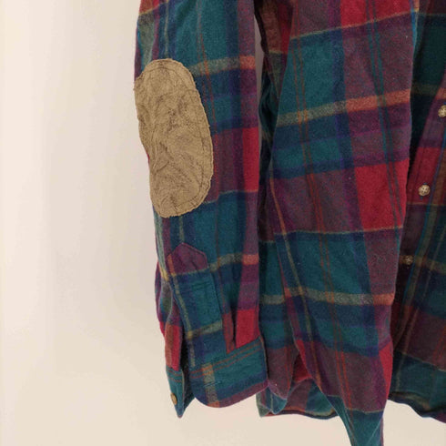 ペンドルトン PENDLETON 70S USA製 襟裏キルティング レザー エルボーパッチ ウール チェック シャツ メンズ import:L