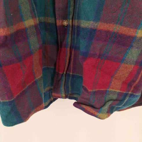 ペンドルトン PENDLETON 70S USA製 襟裏キルティング レザー エルボーパッチ ウール チェック シャツ メンズ import:L