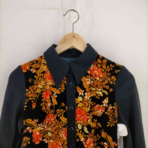 HANASAKI 花柄 ベロア シャツワンピース レディース