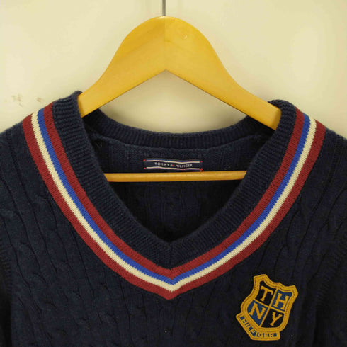 トミーヒルフィガー TOMMY HILFIGER ケーブルニット コットンVネックセーター チルデンニット クリケットセーター メンズ JPN:S
