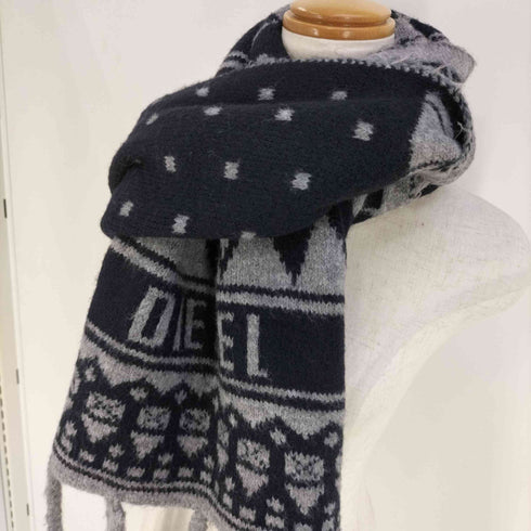 ディーゼル DIESEL イタリア製 幾何学 アクリルナイロン フリンジマフラー レディース
