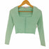 ザラ ZARA Mint Green Ribbed Knit Cropped Cardigan Top レディース JPN:M