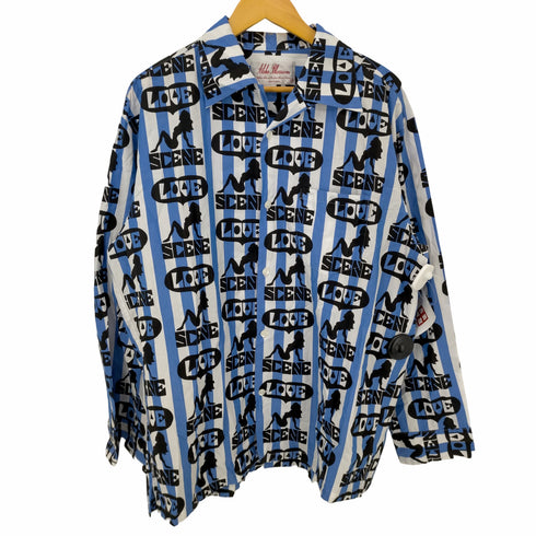 アロハブロッサム Aloha Blossom LOVE SCENE BLUE×WHITE STRIPE 総柄ストライプオープンカラーシャツ メンズ JPN:46