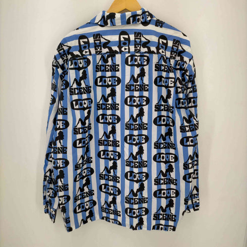 アロハブロッサム Aloha Blossom LOVE SCENE BLUE×WHITE STRIPE 総柄ストライプオープンカラーシャツ メンズ JPN:46