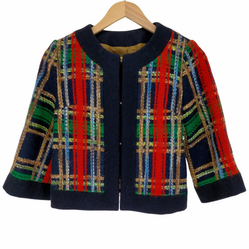 ロイスクレヨン Lois CRAYON ウール チェック ノーカラー ジャケット レディース JPN:M