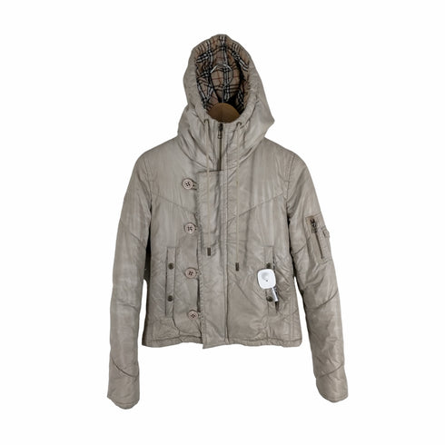 バーバリーロンドンブルーレーベル BURBERRY LONDON BLUE LABEL 裏地チェック中綿フードジャケット レディース 38