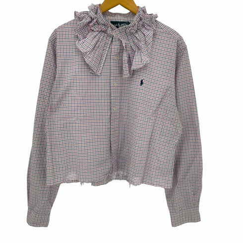 ラルフローレン RALPH LAUREN リメイク襟フリルチェックシャツ レディース import:XL