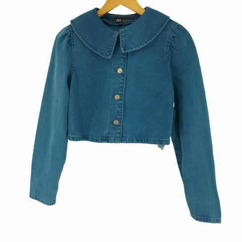 ザラ ZARA CROP DENIM JACKET ビッグカラー レディース import:XS