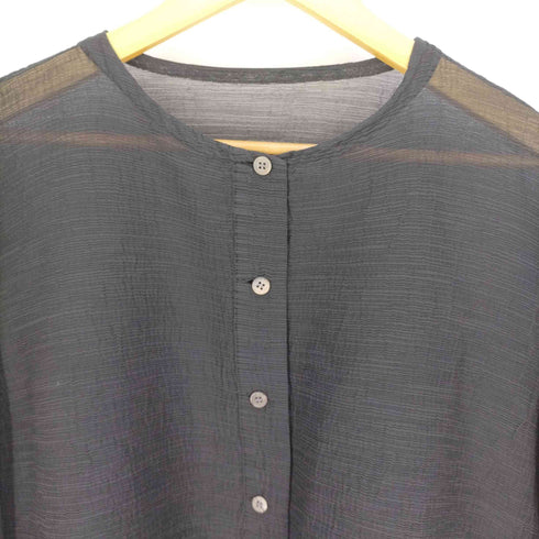 ミー イッセイミヤケ me ISSEY MIYAKE シワ加工 プリーツノーカラーシャツ カーディガン レディース