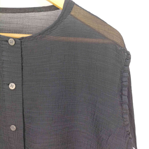 ミー イッセイミヤケ me ISSEY MIYAKE シワ加工 プリーツノーカラーシャツ カーディガン レディース