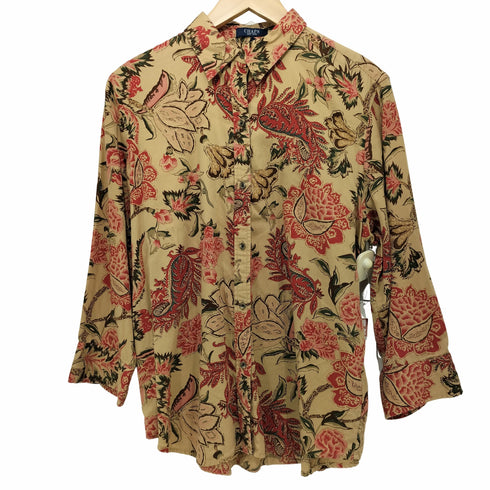 チャップス CHAPS 総柄 フラワーモチーフ ロングスリーブシャツ レディース import:L