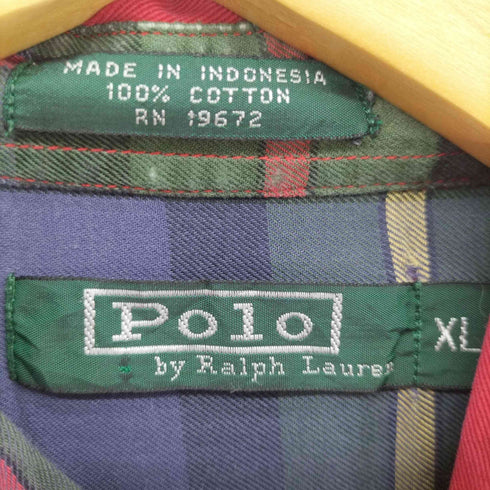 ポロバイラルフローレン Polo by RALPH LAUREN 80-90S 緑タグ ポニー刺繍 コットン L/S シャツ メンズ import:XL