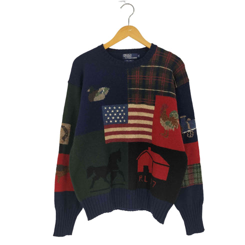 ポロバイラルフローレン Polo by RALPH LAUREN Flag Patchwork Wool Sweater 星条旗 パッチワーク ウールニット メンズ import:M