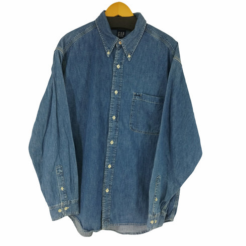 ギャップ Gap OLD GAP 猫目ボタン トリプルステッチ BD デニムワークシャツ メンズ L