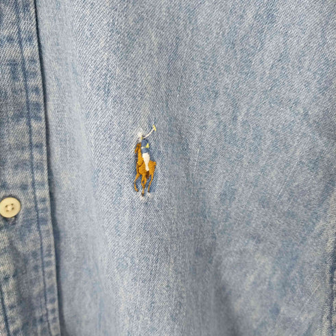 ポロバイラルフローレン Polo by RALPH LAUREN USA製 ポニー刺繍 BD デニムシャツ メンズ L