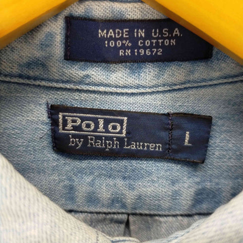 ポロバイラルフローレン Polo by RALPH LAUREN USA製 ポニー刺繍 BD デニムシャツ メンズ L