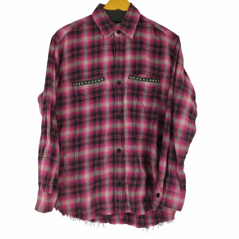サンローランパリ SAINT LAURENT PARIS 16SS シープレザー切替 スタッズ カットオフチェックネルシャツ メンズ import:M
