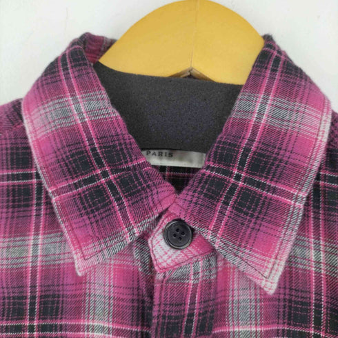 サンローランパリ SAINT LAURENT PARIS 16SS シープレザー切替 スタッズ カットオフチェックネルシャツ メンズ import:M