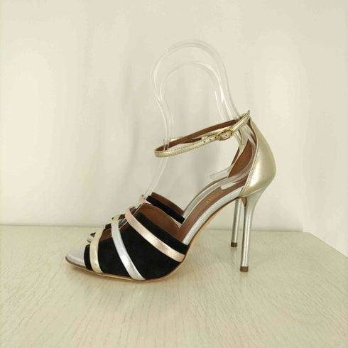 マローンスリアーズ Malone Souliers Zola Metallic Leather And Suede ゾーラ メタリック レザーアンドスウェードサンダル レディース 37 1/2