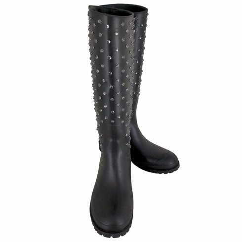 サンローランパリ SAINT LAURENT PARIS Rubber Crystal Rain Boots ストーン付き ロングレインブーツ レディース 40