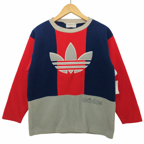 アディダス adidas 80-90s デサント製 トレフォイルロゴ クルーネックフリースプルオーバー メンズ 150