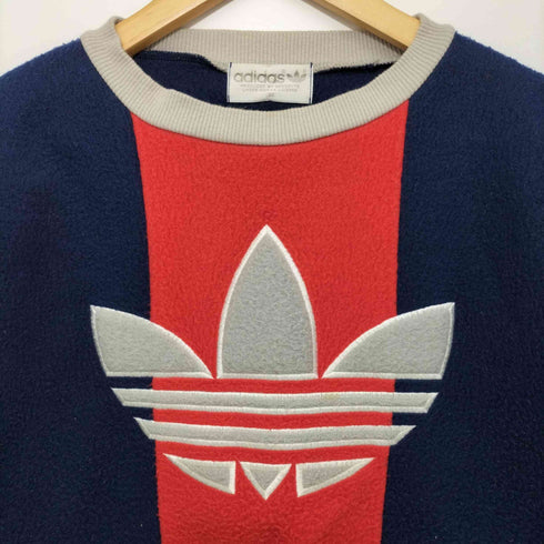 アディダス adidas 80-90s デサント製 トレフォイルロゴ クルーネックフリースプルオーバー メンズ 150