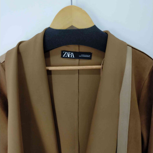 ザラ ZARA パッチワーク スエード ロングカーディガン レディース M