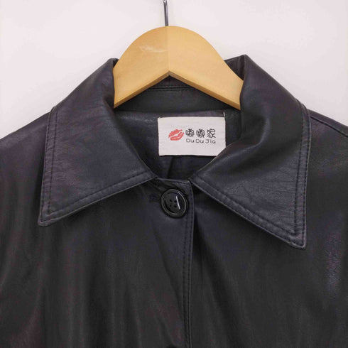 ベルテッド ロング レザー ジャケット レディース