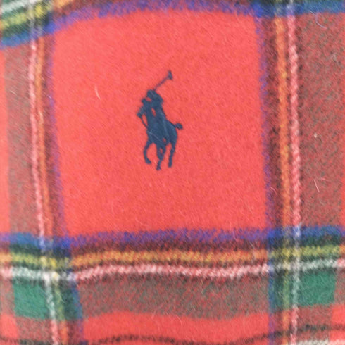 ラルフローレン RALPH LAUREN ポニー刺繍 大判 ウール フリンジチェックマフラー レディース