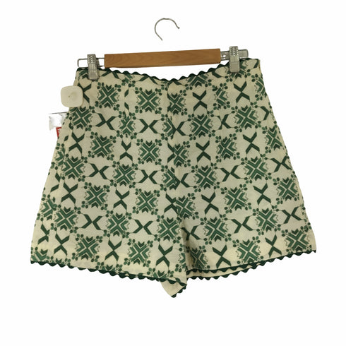 ザラ ZARA GREEN BEIGE EMBROIDERED SHORTS レディース US M